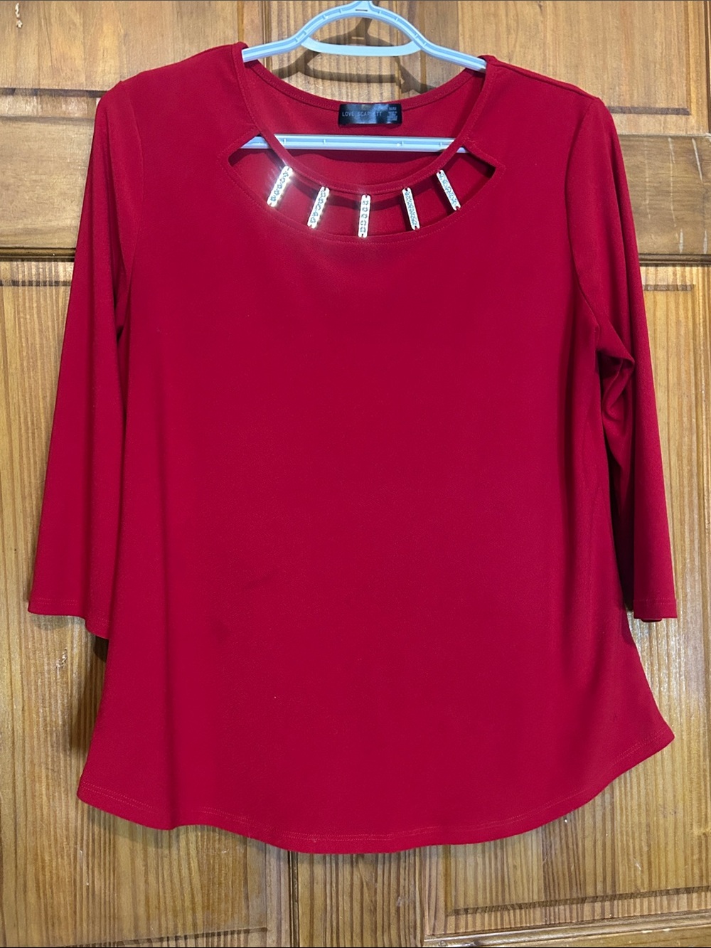 Women’s Ruby Red Embellished Neckline Dressy Blouse STAIND